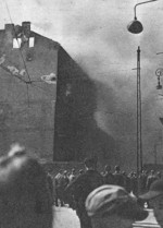 Burning building in the Warsaw Ghetto, Poland, Apr-May 1943