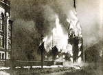 The Lutheran church of Sortavala, Finland on fire after Soviet bombing, 2 Feb 1940, photo 1 of 2