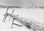 Finnish coastal defense ship Ilmarinen anchored at Turku harbor, Finland, 10 Mar 1940