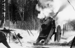Finnish gun in action near Impilahti, Finland, Feb 1940