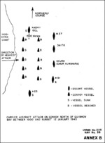 Japanese convoy formation when attacked by American aircraft off Indochina coast, 12 Jan 1945; appendix B of Commander Tadao Kuwahara
