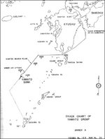 Track chart of Yamato group, Apr 1945, part of Commander Miyamoto