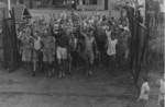 Recently liberated Allied prisoners of war at Selarang Barracks, Changi, Singapore, 1945
