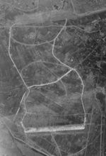 Aerial view of Giran Airfield, Giran (now Yilan), Taiwan, 1944-1945