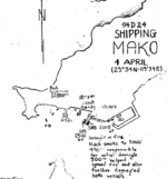 USAAF 498th Bombardment Squadron hand drawn map for the 4 Apr 1945 attack on Japanese shipping in Mako harbor, Pescadores Islands