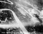 Matsuyama Airfield, Taihoku (now Taipei), Taiwan under attack by aircraft from USS Bunker Hill, 12 Oct 1944, photo 2 of 3