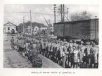 Post card featuring new recruits arriving at US Marine Barracks, Quantico, Virginia, United States, circa 1918