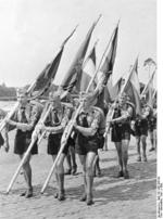 Hitler Youth members marching, Nürnberg, Germany, date unknown