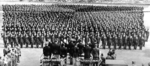 Swearing in of 1,000 men into US Army 1st Filipino Infantry Regiment at the end of a bond rally, Camp Beale, California, United States, date unknown