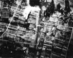 Cargo train under aerial attack by USS Wasp aircraft, Taiwan, 3 Jan 1945