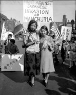 Chinese-Americans Jean and Gertrude Moy protesting against the Japanese invasion of northeastern China, Chicago, Illinois, United States, 29 Sep 1931, photo 1 of 2