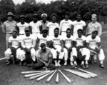 An US Navy baseball team, Espiritu Santo, New Hebrides, Sep 1944; note African-American players and white managers