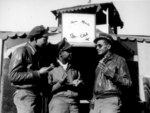 African-American pilots of the US Army 15th AAF squadron, date unknown; The Three Minute Egg Club denotes they had returned to base from combat with less than 3 minutes