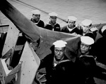 US Navy African-American Navy Cross-awarded gun crew: Jonell Copeland, Que Gant, Harold Clark Jr., James Eddie Dockery, Alonzo Alexander Swann, Eli Benjamin; circa 1945