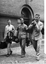 German cadet with two recruits, Berlin, Germany, 19 Oct 1936