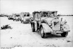 German vehicles in snowy terrain in the Soviet Union, Oct 1941