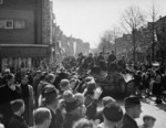 Dutch civilians welcoming Canadian troops of the the Stormont, Dundas and Glengarry Highlanders, Leeuwarden, the Netherlands, 16 Apr 1945