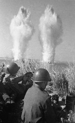 Soviet sappers detonating mines in a river in Bulgaria, 1944-1945