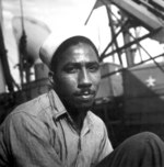 African-American US Maritime Service trainee Clifford R. Jenkins, Jr. at the base at Sheepshead Bay, Brooklyn, New York, United States, date unknown