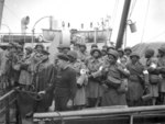 African-American US Army nurses waiting to disembark from the transport that brought them to Greenock, Scotland, UK, 15 Aug 1944