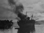 Smoking rising from a Japanese cargo ship, 1941-1943