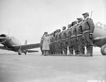 Major James A. Ellison reviewed the first class of Tuskegee cadets, Tuskegee, Alabama, United States, 1941, photo 2 of 2; note Vultee BT-13 trainer aircraft