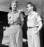 Pilot Nancy Harkness Love and WAF co-pilot Betty Huyler Gillies, the first women to fly the B-17 Flying Fortress bomber, circa 1943-1945