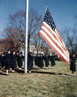 Retreat ceremonies at the WAVES Yeoman school, Naval Training School, Milledgeville, Georgia, United States, circa early 1945