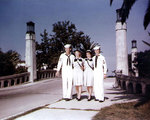 US Navy personnel Harold Howey, Evalyne Olsen, Anna Welsh, and Jackie Welsh at a public park in New Orleans, Louisiana, United States, circa 1944