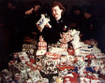WAVES Yeoman 2nd Class Ann G. Fee of the US Navy Bureau of Supplies and Accounts wrapped Christmas presents for Navy and Marine Corps convalescents at the Bethesda Naval Hospital, Maryland, United Sta