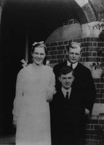 Dietrich Bonhoeffer with confirmation candidates Ingrid and John Kruesemann, Sydenham, London, UK, 1934