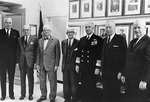Admirals Anderson, Denfield, Stark, Carney, Moorer, Radford, and Burke, spring 1968; all had once been Chief of Naval Operations of the US Navy, with Moorer being the current office holder