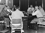 US Joint Chiefs of Staff meeting with Secretary of Defense, Ramey Air Force Base, Puerto Rico, Apr 1956; L to R: Radford, Wilson, Taylor, Burke, Pate, Phillips