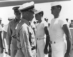Captain Burke inspecting the crew of USS Huntington, Nov 1948