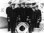 Officers of destroyer Mugford Ens. Robert Main, Lt. Ephraim McLean, Lt. Robert Speck, Lt. Cmdr. Arleigh Burke, Ens. Arthur Johnson, Lt. Gelzer Sims, and Lt. (jg) Robert Holmes, Jun 1939