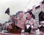 Chiang Kaishek and Song Meiling reviewing a parade at the Presidential Office Building, Taipei, Taiwan, Republic of China, 1950s-1960s