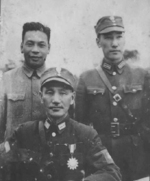 Chiang Kaishek with sons Chiang Ching-kuo  and Chiang Wei-kuo at Chongqing, China, 1940s