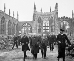 UK Prime Minister Winston Churchill inspecting the ruins of the Coventry Cathedral, England, United Kingdom, 28 Sep 1941