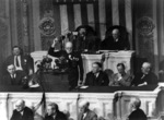 Winston Churchill speaking at a joint session of the US Congress, Washington, DC, United States, May 1943