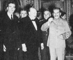 British Ambassador to Iran Reader Bullard, Winston Churchill, and Joseph Stalin at Tehran, Iran, 28 Nov-1 Dec 1943