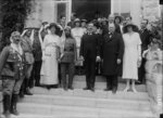 Emir Abdullah of Transjordan, Herbert Samuel, and Winston Churchill at a reception at the Government House, Jerusalem, Palestine, 28 Mar 1921