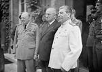 Winston Churchill, Harry Truman, and Joseph Stalin at the Potsdam Conference, Germany, 23 Jul 1945