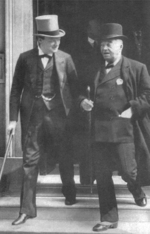 British Admiral of the Fleet The Lord Fisher and First Lord of the Admiralty Winston Churchill after a meeting of the Committee of Imperial Defence, London, England, United Kingdom, 1913