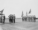 Harry Truman presenting Distinguished Service Medals to Henry Crerar, Arthur Coningham, James Robb, and Francis Guingand, Frankfurt, Germany, 26 Jul 1945