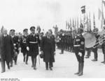 German SS formation welcoming French Prime Minister Daladier to Munich, Germany, 29 Sep 1938, photo 3 of 3; Ribbentrop also present