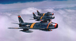Colonel Benjamin Davis, Jr., commander of the 51st Fighter-Interceptor Wing, leading a formation of three F-86F Sabre jet fighters during the Korean War, 1954