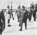 Japanese Army General Kenji Doihara inspecting troops of the Indian National Army, Singapore, 1944