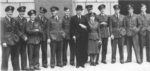 Dowding with an aide and several British fighter pilots outside the Air Ministry, London, England, United Kingdom, 14 Sep 1942