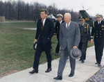 US President John Kennedy and Dwight Eisenhower at Camp David, Maryland, United States, 22 Apr 1961