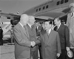 US President Dwight Eisenhower, US Secretary of State John Foster Dulles, and South Vietnamese President Ngo Dinh Diem, Washington National Airport, Arlington, Virginia, United States, 8 May 1957